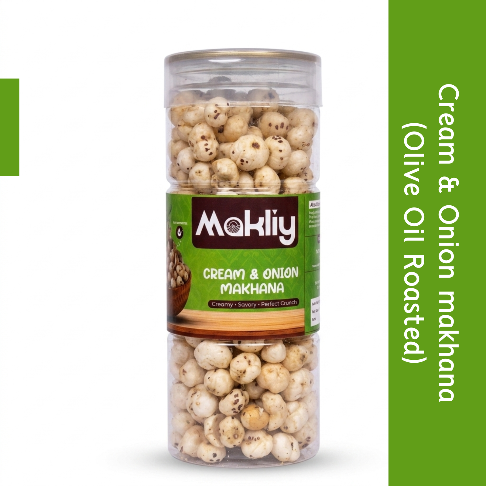 MAKLIY Cream & Onion Makhana (Olive Oil Roasted) 100g | Premium Roasted Fox Nuts | High Protein & Fiber | Gluten-Free Snack