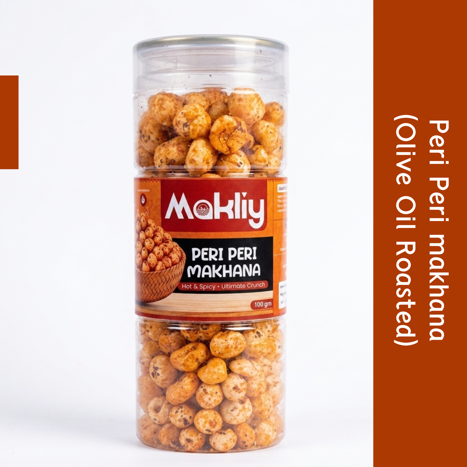 MAKLIY Peri Peri Makhana (Olive Oil Roasted) 100g | Premium Roasted Fox Nuts | High Protein & Fiber | Gluten-Free Snack