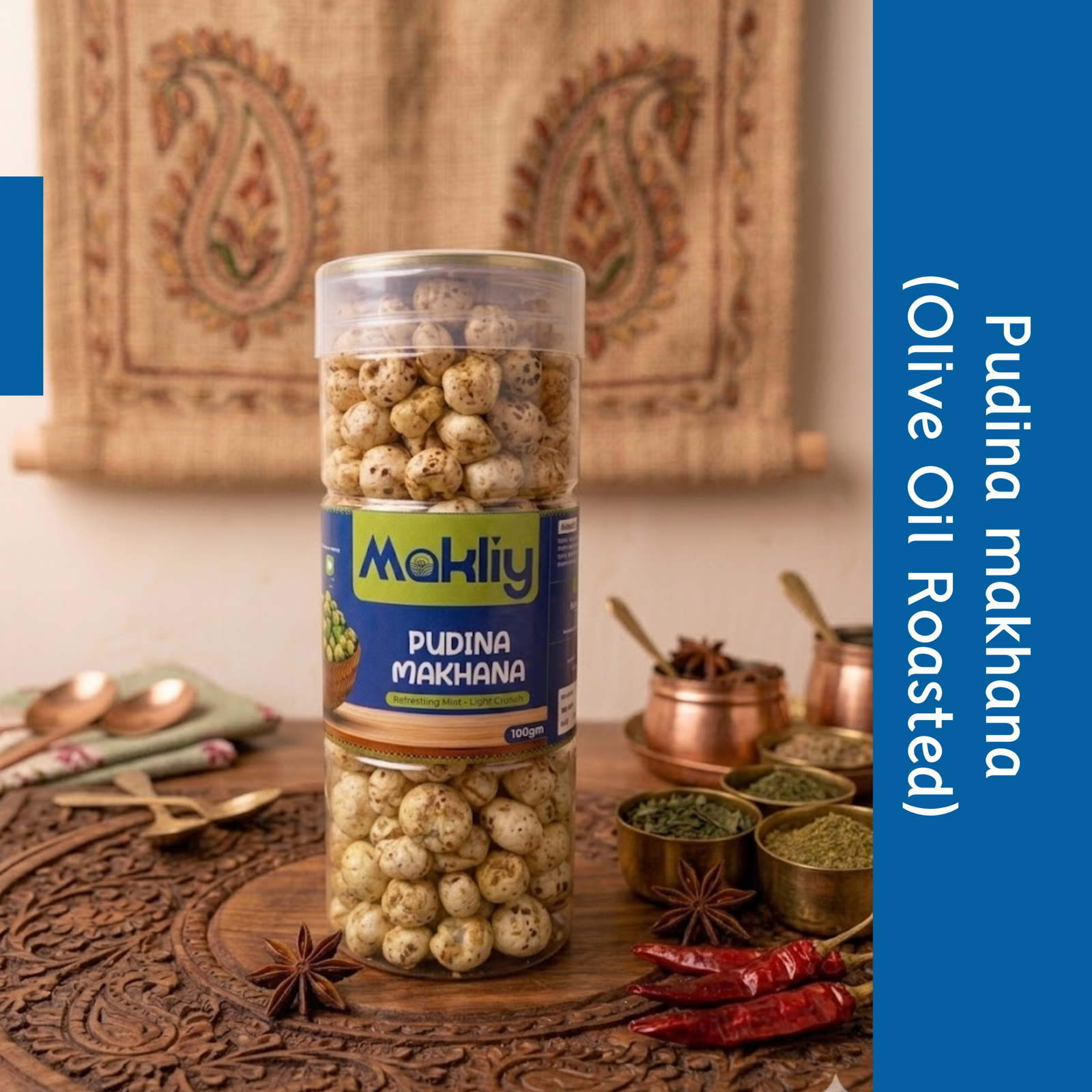 MAKLIY Pudina Makhana (Olive Oil Roasted) 100g | Premium Roasted Fox Nuts | High Protein & Fiber | Gluten-Free Snack - Image 4